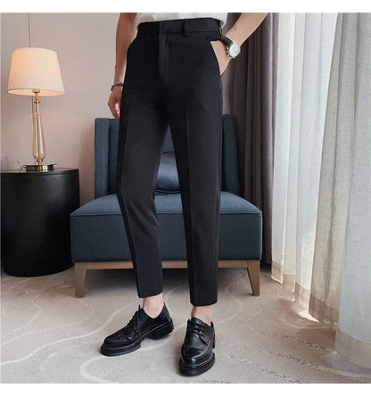 High Quality British Style Business Casual Pants Men's Spring Summer Solid Color Slim Fit Formal Wear Suit Pants Men Clothing