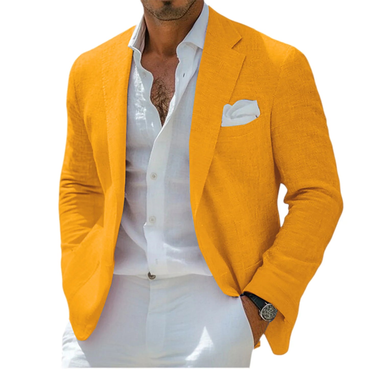 Men's Linen Blend Blazer Notched Lapel Single-Breasted Casual Business Sport Coat Slim Fit Breathable Lightweight Jacket