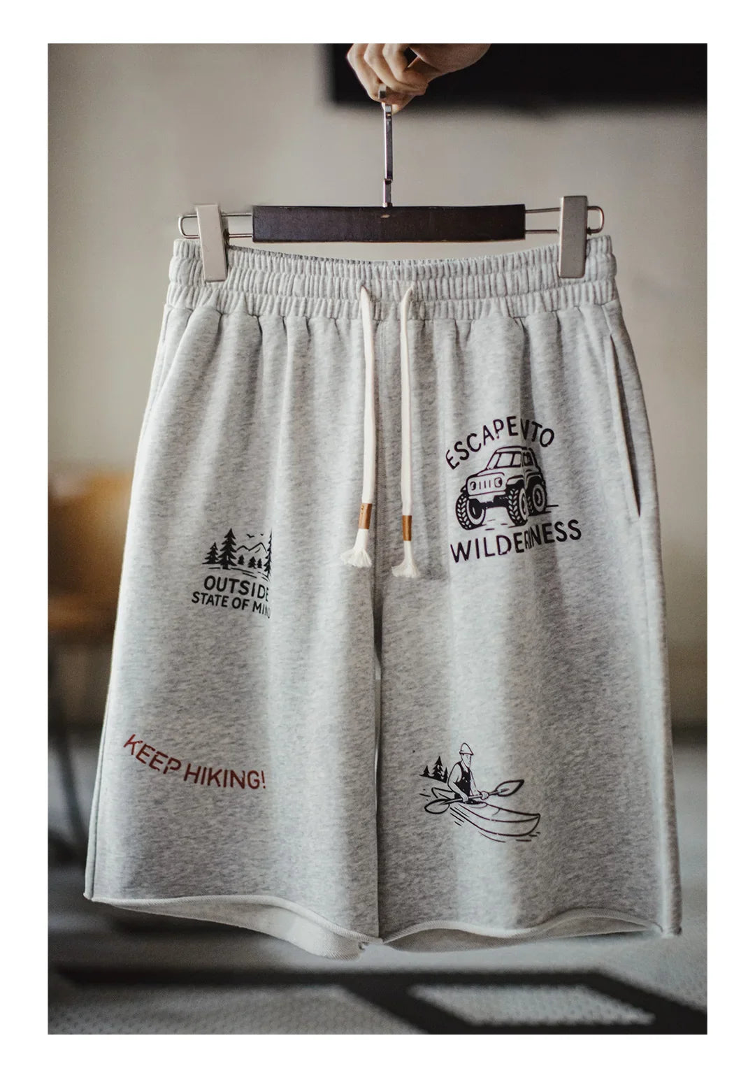 Summer Men's Shorts Retro Print Loose Sport Shorts Elastic Waist Casual Shorts American Knitted Knee-Length Short