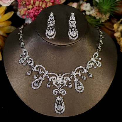 Fashion Geometric Design Bridal Dress Necklace Jewelry Sets High Quality Cubic Zirconia For Women Party Accessorie X0593
