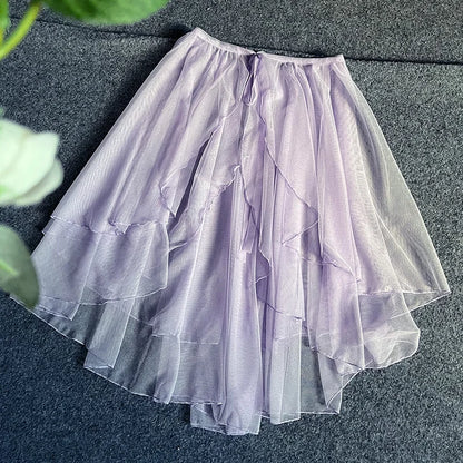 Sweet Lolita Asymmetrical Sheer Mesh Cover Up Curtain OP JSK Skirt Women Japanese Kawaii Elegant Double Layered Party Skirts