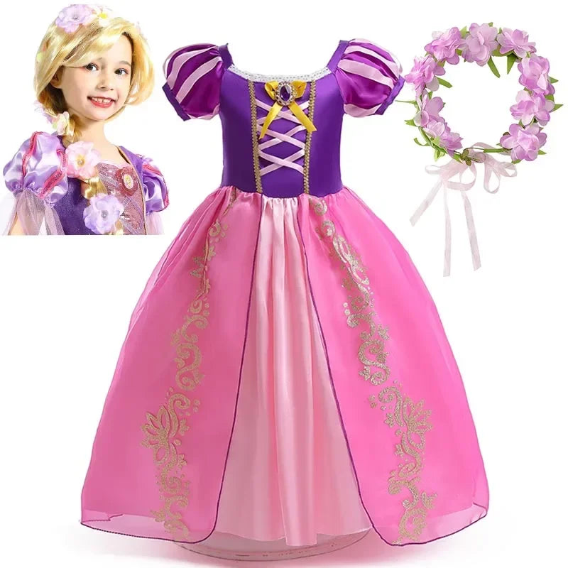 Girl Role Play Rapunzel Princess Dress for Kids Halloween Cosplay Tangled Costume Birthday Party Sequins Mesh Bow Clothes
