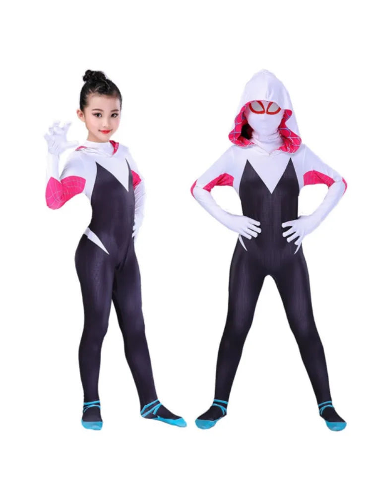 Spider Gwen Costume Across the Spider-Verse Gwen Stacy Hooded Cosplay Zentai Bodysuit Spider Man Carnival Party Anime Outfit