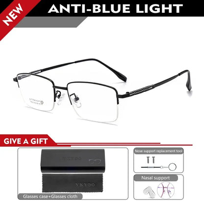 Pure Titanium Business Men's Half-rim Reading Glasses Men Fashion Simple Design Anti-blue Light Prescription Glasses 1052
