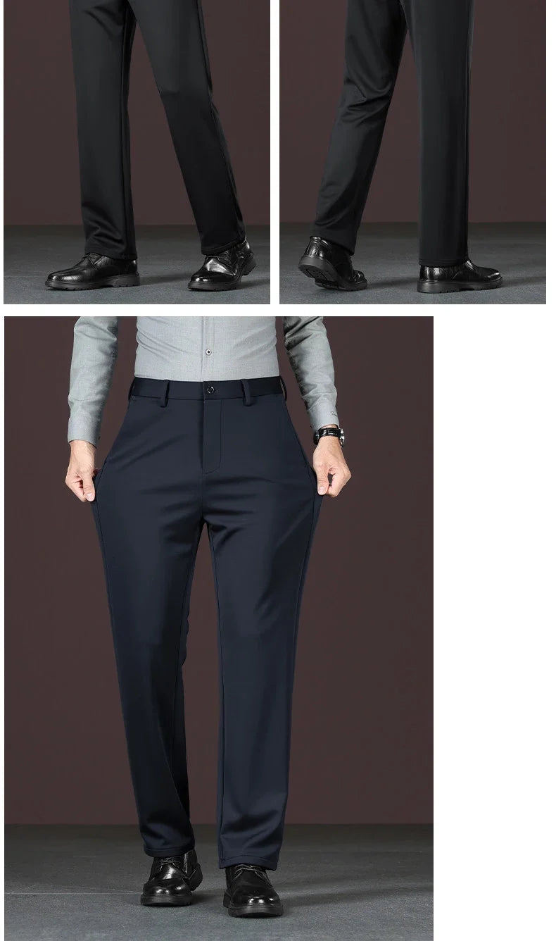Men's New Loose Straight Leg Elastic Formal Pants, Business Tiger Head Western Style, All Seasons, Casual & Formal Wear