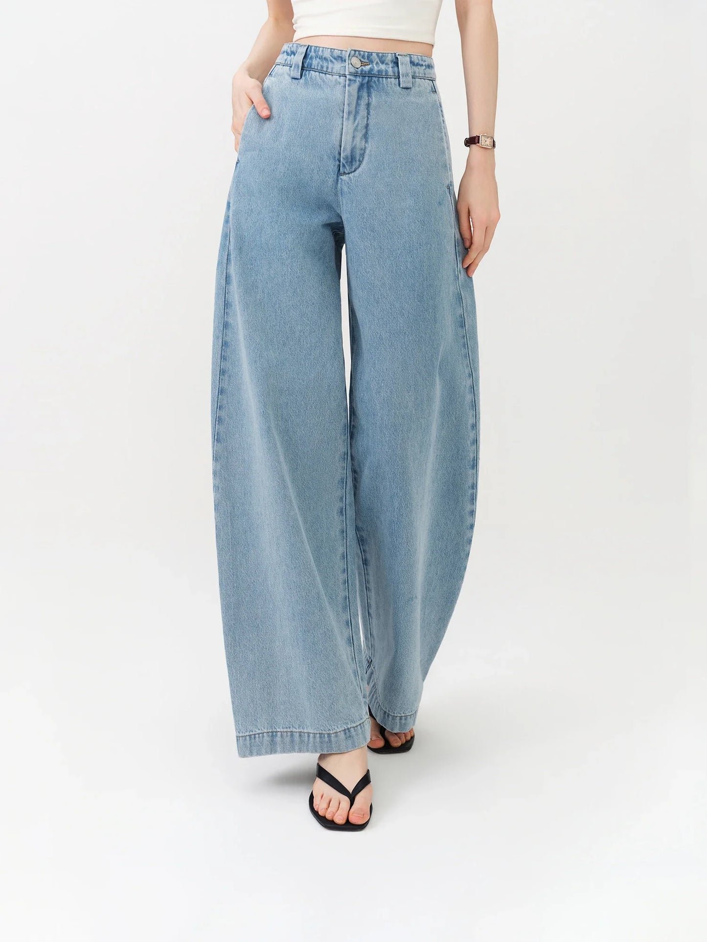 2026 Summer Women's Light Blue Vintage Barrel Leg Jeans, Horseshoe Fit High Waist Loose Trousers for Y2K Retro Street Style