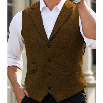 Men Vest Gray Herringbone Single Button With Lapel Waistcoat For Wedding Banquet Business Office Work Daily Casual Men Suit Vest