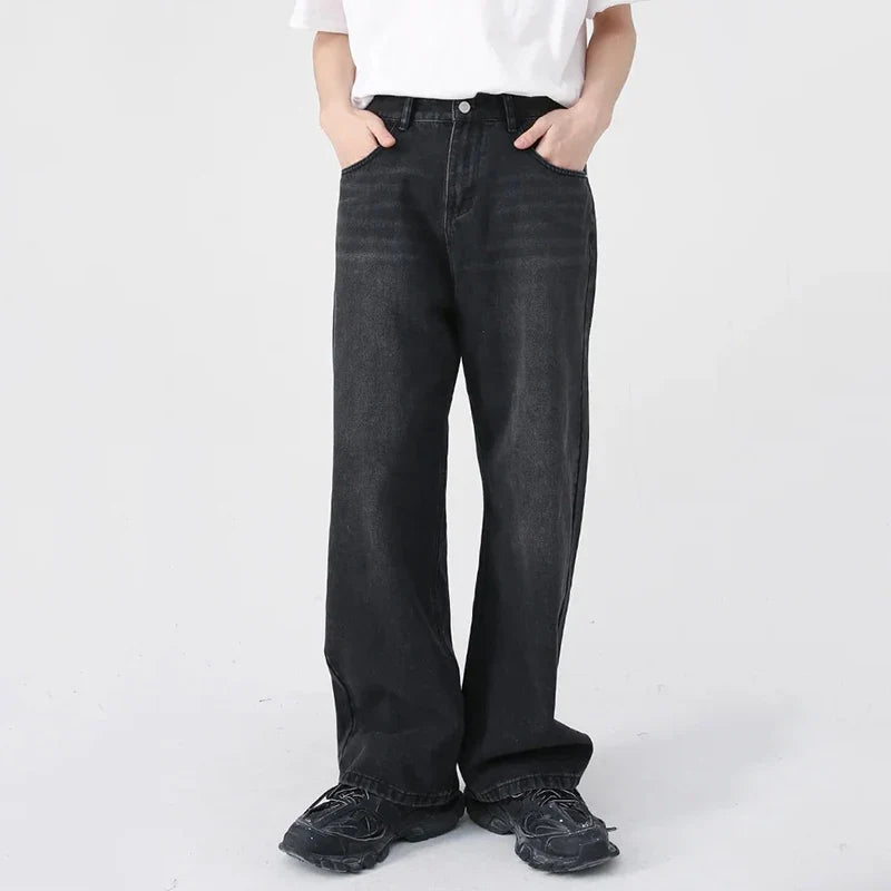 Men Classic Straight Leg Casual Jeans Male Brand Wide Leg Black Denim Pants Simple Vintage Outside High Street Denim Trousers