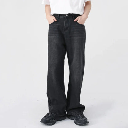 Men Classic Straight Leg Casual Jeans Male Brand Wide Leg Black Denim Pants Simple Vintage Outside High Street Denim Trousers