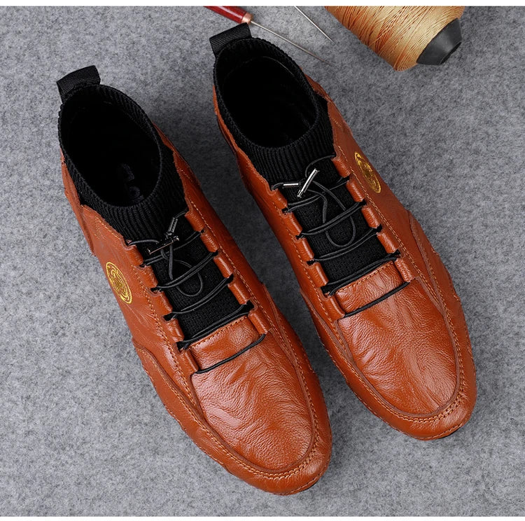 Men's Wear-resistant Boots Casual Classic Genuine Leather Handmade Shoes Ankle Round Toe Lace Up Walking Business Boot