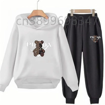 Children 3-12 Years Hoodie Long-sleeved Boys Girls Toddler Sports Coat Top+Pants Casual Sweatshirt Set Kids Little Bear Letters