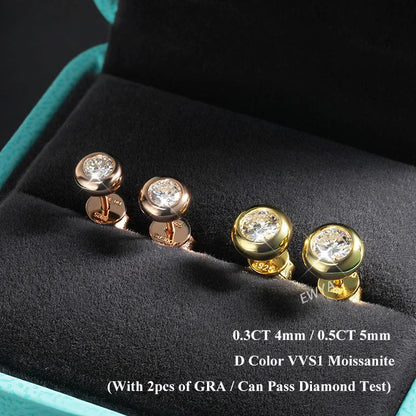 Real 0.3/0.5 Carat Round Moissanite Diamond Stud Earrings for Women S925 Sterling Silver Earring Wedding Party Fine Jewelry