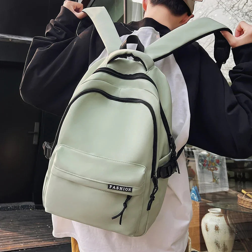 Large Capacity Solid Color Student Backpack Junior and high school simple black travel backpack