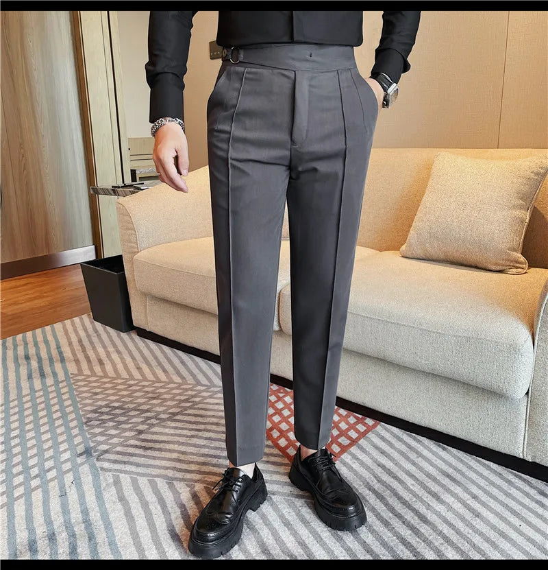 High Quality Men's Suit Pant Solid Color England Style Slim Fit Casual High Waist Trousers Men Spring Autumn Fashion Suit Pants
