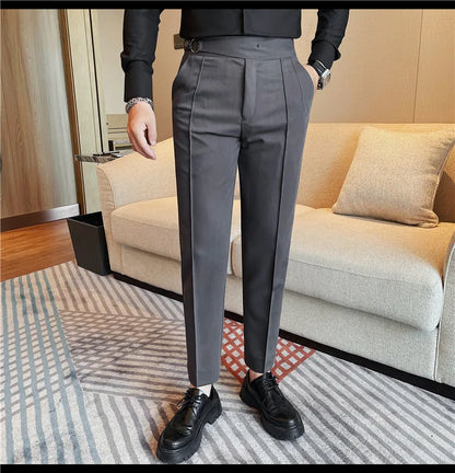 High Quality Men's Suit Pant Solid Color England Style Slim Fit Casual High Waist Trousers Men Spring Autumn Fashion Suit Pants