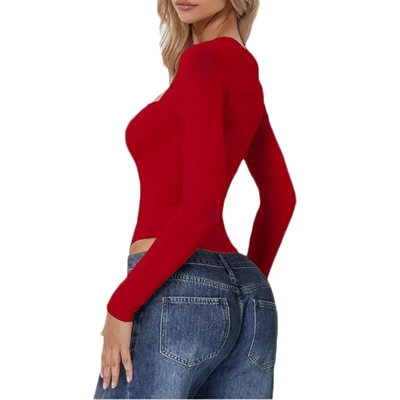 Open Crotch Big U Neck Seamless Bodysuit Long Sleeve Spandex Elastic Body Suit Shapewear Tummy Control Waist Shapers