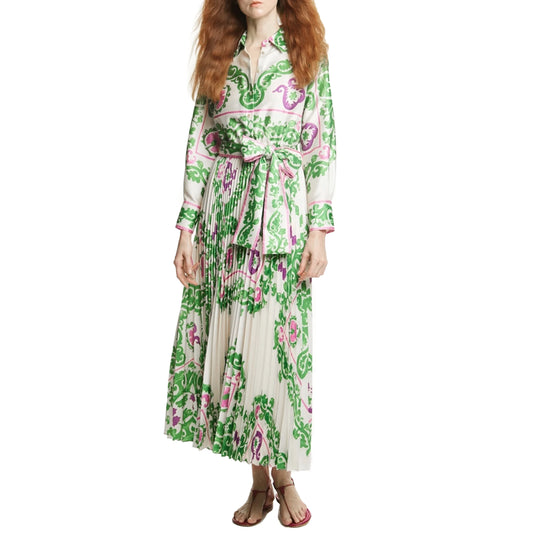 Elegant Women's Printing Dresses Lace Up Neck Long Sleeve Elegant Dress 2024 New Autumn Robe Midi Shirt Dress