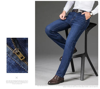 Plus Size 28-46 Spring Autumn Classic Business Trousers Male Brand Men's Fashion Casual Jeans Straight Elasticity Denim Pants