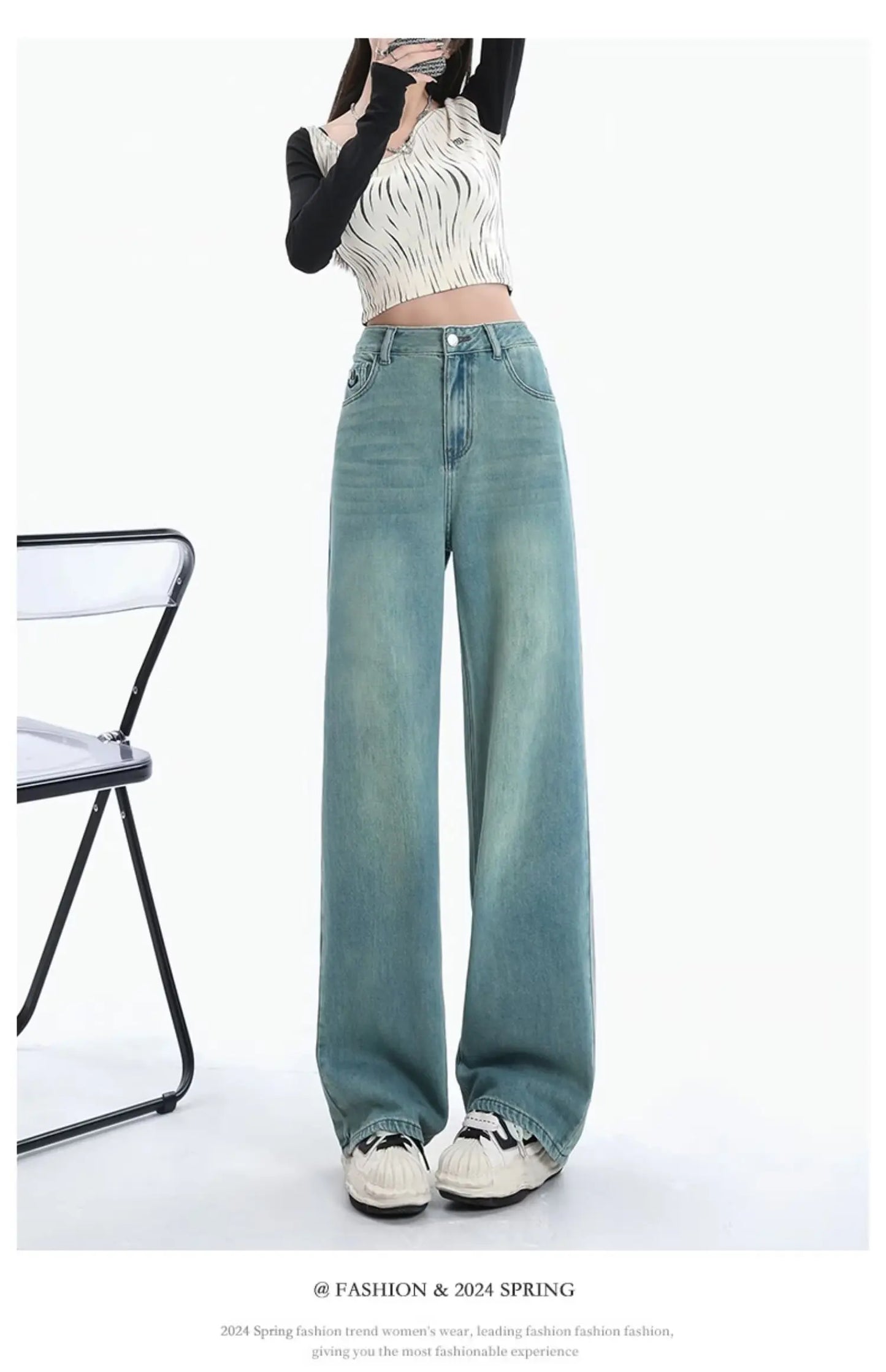 Women Comfortable Thin Denim Pants New Female Vintage Mid Waisted Jeans Pants Girls Smile Edition Straight Leg Jeans Trousers