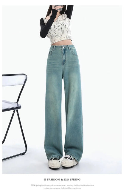 Women Comfortable Thin Denim Pants New Female Vintage Mid Waisted Jeans Pants Girls Smile Edition Straight Leg Jeans Trousers