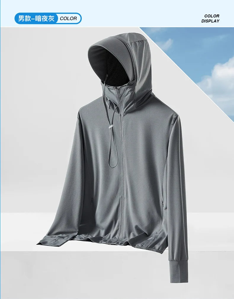 Men's Summer New Sunscreen Clothing Women's Large Brim UPF50 + UV Protection Ice Silk Sunscreen Clothing Outdoor Skin Clothing