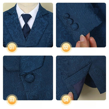 Jacquard Boys Slim Fit Suits 4 Pieces Wedding Birthday Party Wear,Notched Lapel Kids Suit Set Piano Performance Tuxedo