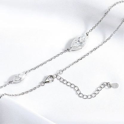 3CT Marquise Cut 2 Gems Full Moissanite Necklace for Women Bride Wedding Jewelry Lab Diamond Chain 925 Sterling Silver