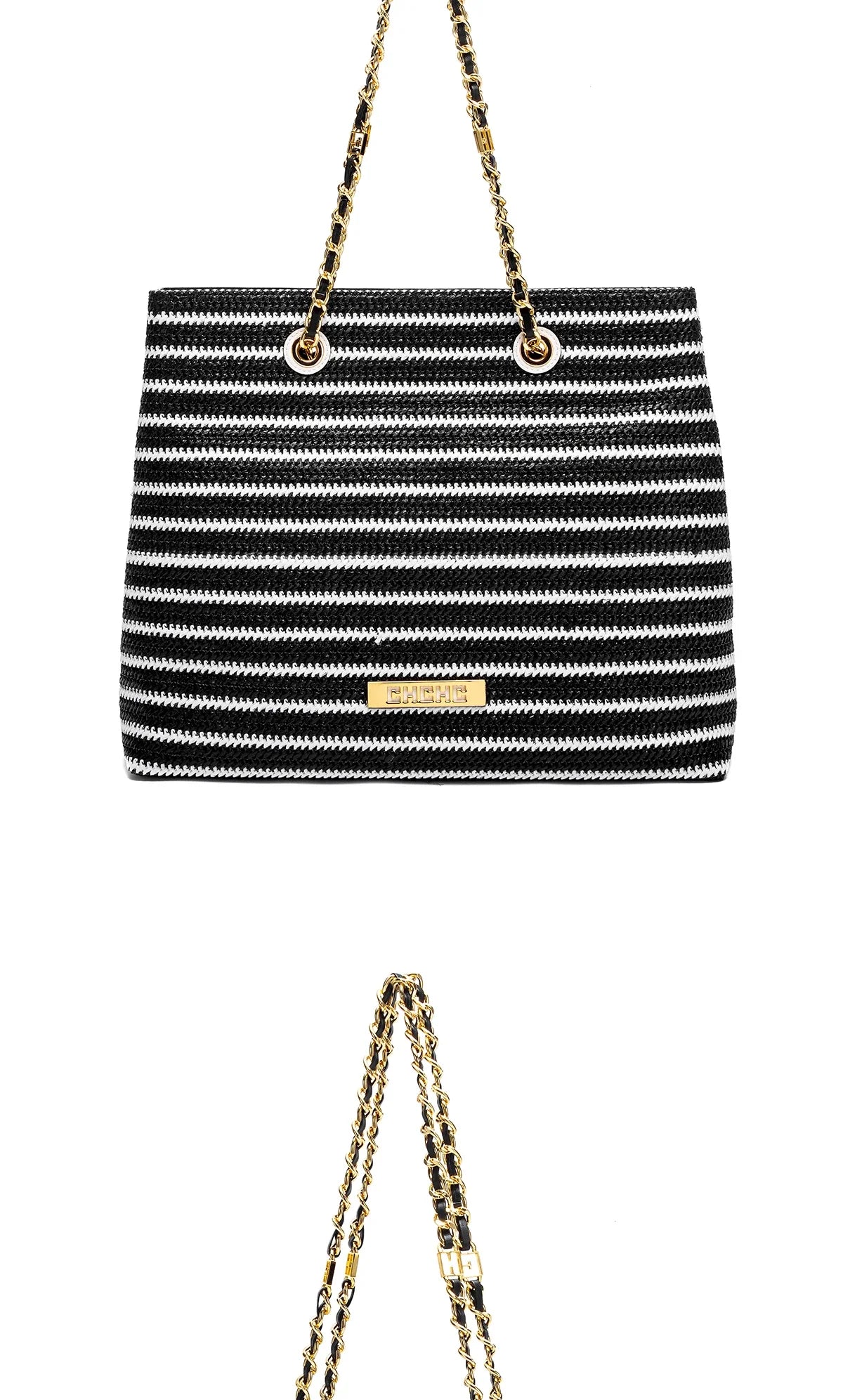 Fashion Classic Retro Stripe Women's New Chain Bag Large Capacity PP Material Women's Shoulder Bag