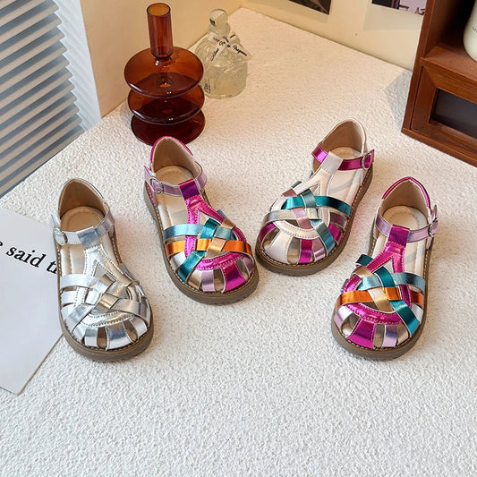 2026 Summer New Children's Shoes Knitted Sandals for Girls with Round Head Anti Slip Soft Bottom Comfortable Fashion Sandals