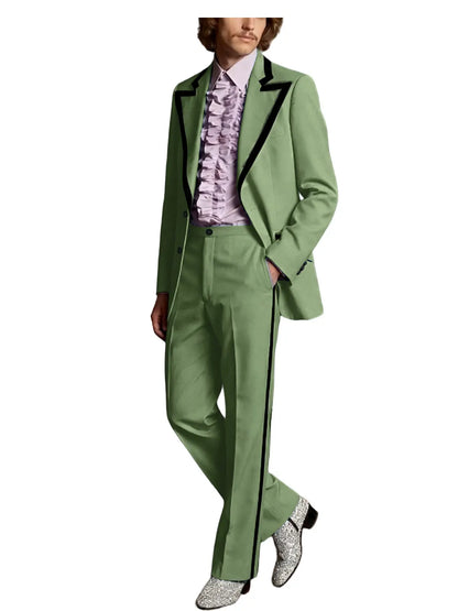 Men's Tuxedo Suit with Black Trim 2-Piece Slim Fit Blazer Pants Set Business Casual Jacket Straight Leg Trousers Formal Outfit