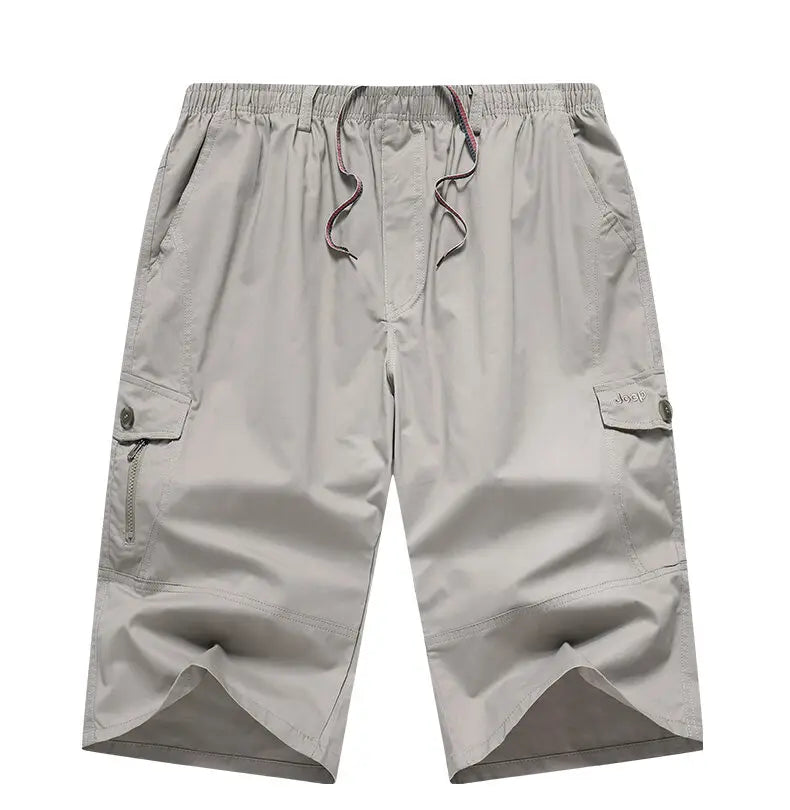 Mens Hiking Cargo Shorts Quick Dry Lightweight Tactical Work Shorts 6 Pockets Elastic Waist Cotton Running Shorts 3/4 Pants