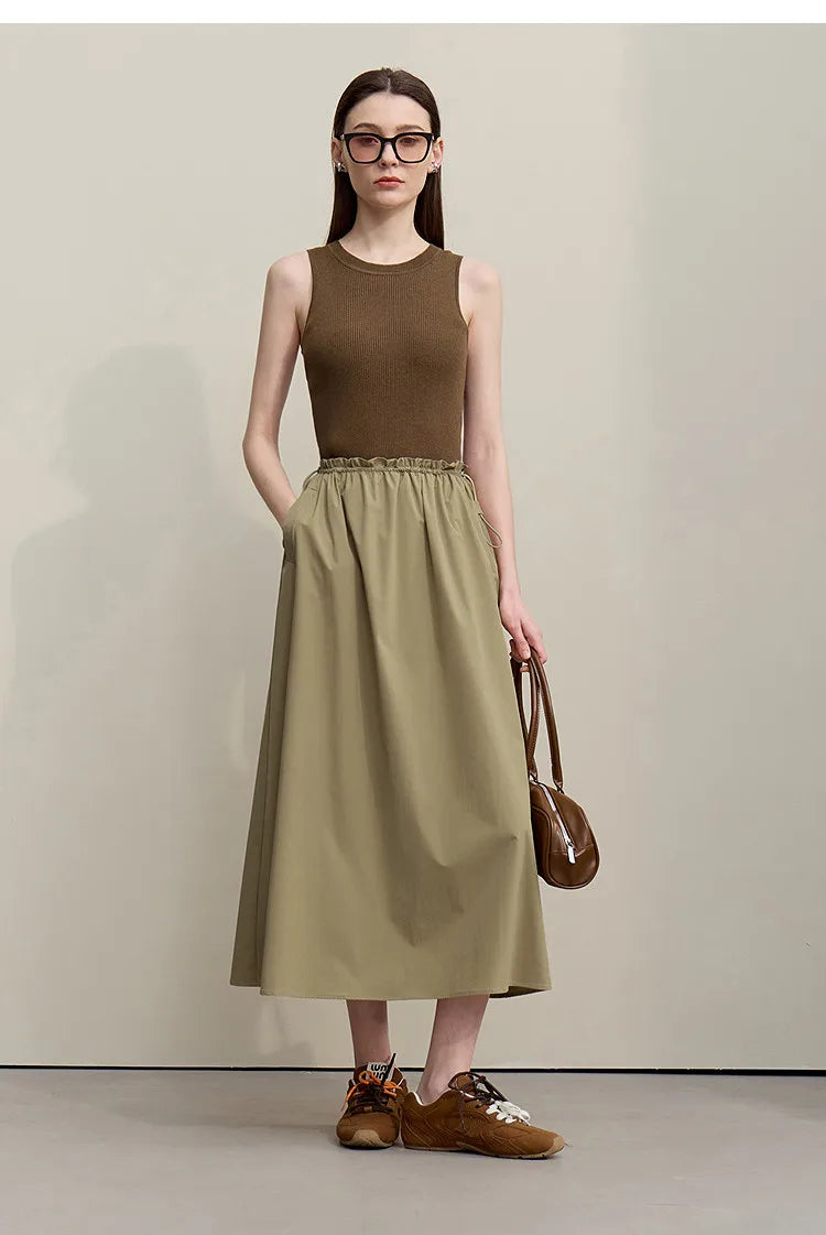 Women's Skirt 2026 Summer New Ruffle Hem Elastic Waist A-Line Midi Skirt Casual Outdoor Loose Fit Skirt For Women 12622013
