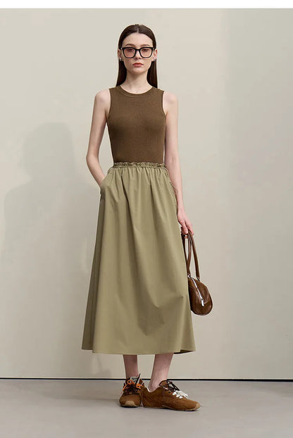 Women's Skirt 2026 Summer New Ruffle Hem Elastic Waist A-Line Midi Skirt Casual Outdoor Loose Fit Skirt For Women 12622013