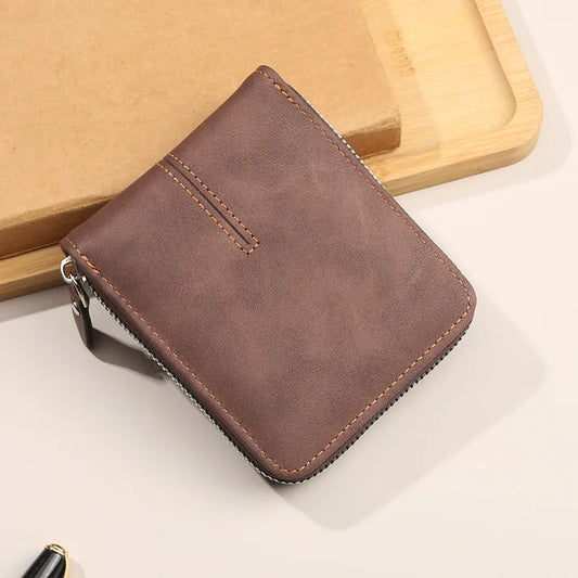 Nouveau portefeuille homme 2025, court, horizontal, avec fermeture éclair, triple, porte-monnaie, rétro, décontracté, à boucle, sac carré