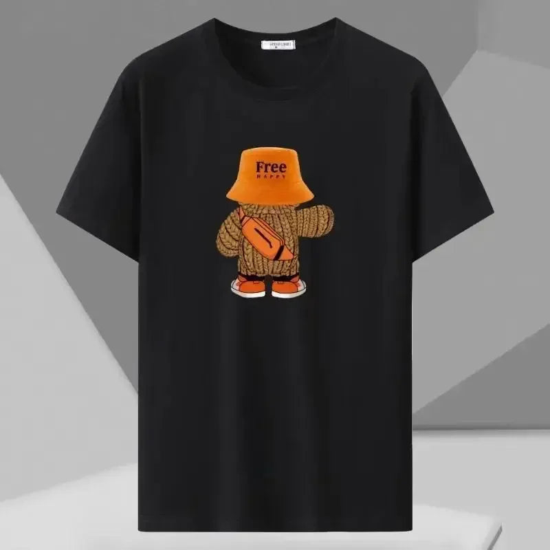 Men T-shirt Printed Tee Plus Size 110-180kg 5XL 6XL 7XL Black T Shirts Round Neck Short Sleeve Oversized Tops Big Size Clothing