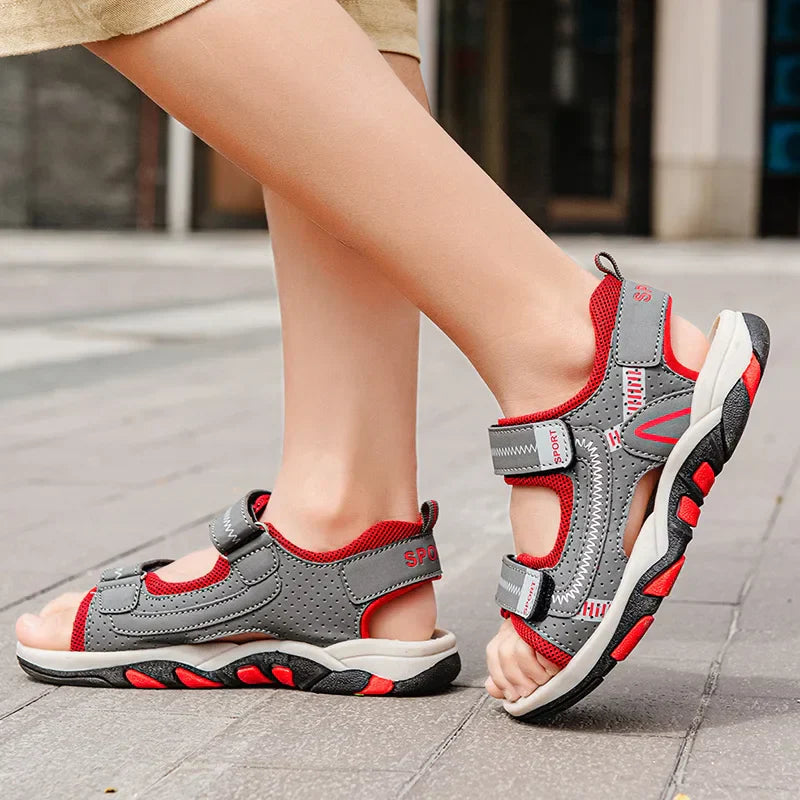 New Design Kids Sandals Boys Barefoot Shoes Summer Beach Waterproof Casual Sneaker PU Leather Sports Sandals for Boy 4-12 Years