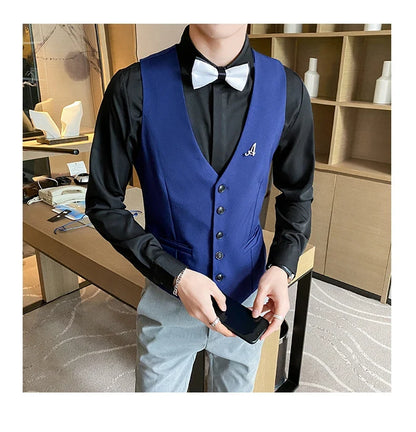 Top Quality Men's Business Casual Slim Vest Fashion Designer Men Classic Solid Color Single Breasted Sleeveless Vest Size 5XL-M