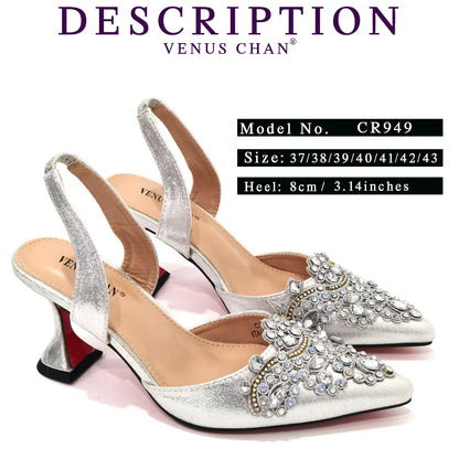 2023 New Fashion Simple And Versatile Silver Pointed Toe High Heels Comfortable To Wear Party Ladies Shoes And Bag