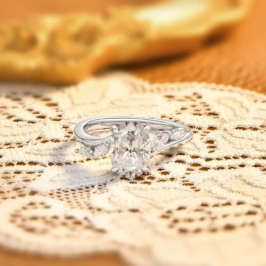 Bague ovale 2 carats entièrement en moissanite pour femme en argent S925, avec pierres latérales marquise, bague de fiançailles élégante, bijou de mariage, cadeau