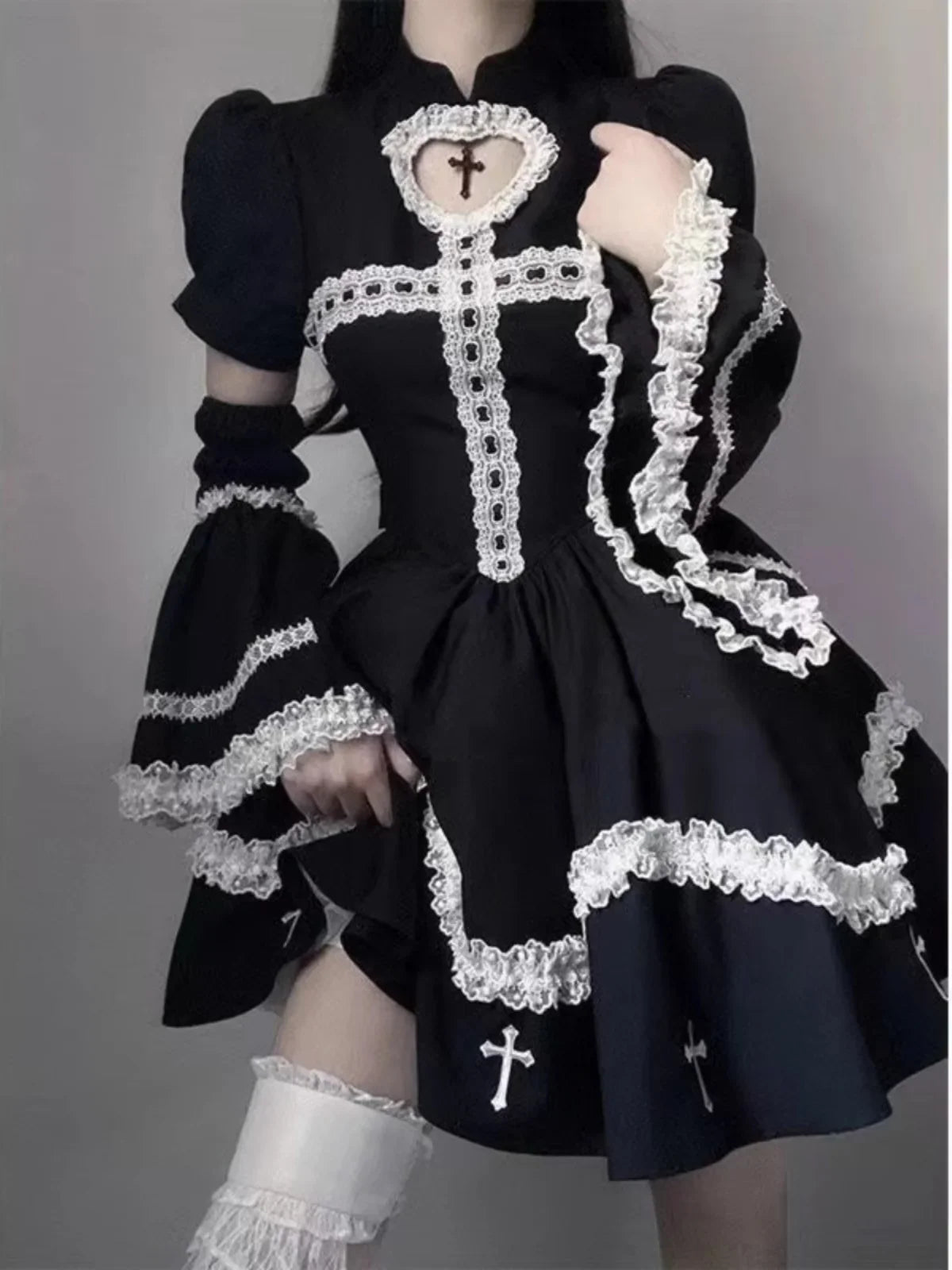 Lolita Cross Color Blo Puffy  Dr k Sle High Waist Princ Gown Long Sve A-Line Silhouette Everyday ...