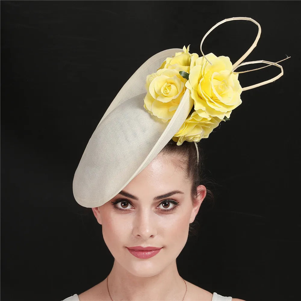 Gorgeous Formal Dress Wedding Fedora Cap Women Big Derby Headpiece Flower Fashion Fasinator Hat Handmade Occasion Millinery Cap