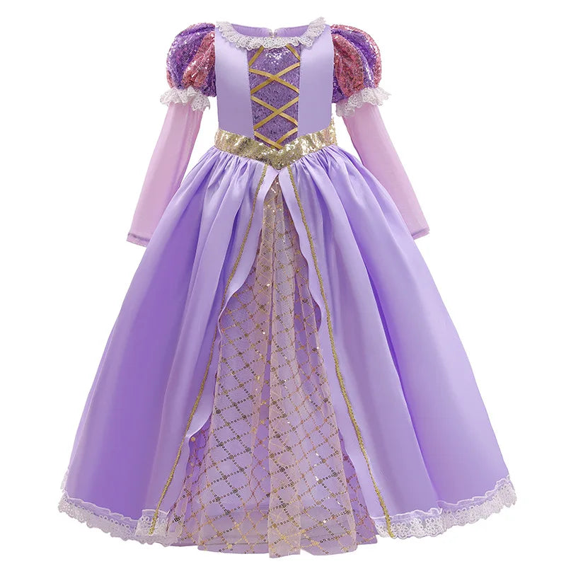 Girls Disney Rapunzel Dress Kids Tangled Disguise Carnival Girl Princess Costume Birthday Party Gown Outfit Clothes 2-10 Years