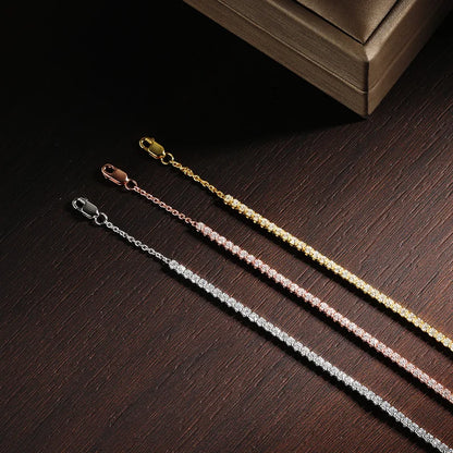 2mm Moissanite Tennis Necklaces for Women Solid s925 Silver Adjustable Choker Chain Wedding Diamond Rhinestone Necklace