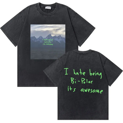 Washed Vintage Rapper Kanye West Graphic T-shirts THE LIFE OF PABLO Cover Print Tshirt Men Hip Hop Fashion Oversized T Shirts