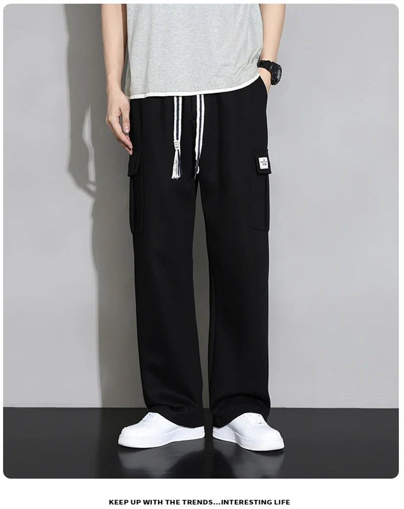 Korean Autumn Big Size Sweatpant Men Loose Baggy Sport Jogging Trouser Male Casual Work Sweat Pants Large Plus Jogger Grey Black