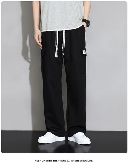 Korean Autumn Big Size Sweatpant Men Loose Baggy Sport Jogging Trouser Male Casual Work Sweat Pants Large Plus Jogger Grey Black