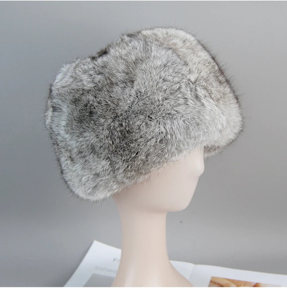 2026  Unisex Winter Russian Outdoor 100% Genuine Rabbit Fur Caps Warm Real Rabbit Fur Bomber Hat Natural Quality Rabbit Fur Hats