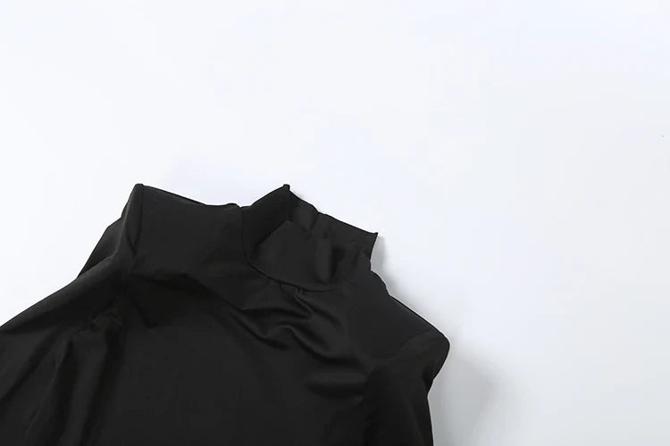 Nibber Hipster Waistless Ruched Elegant Dress Woman Autumn Style Turtleneck Full Sleeve Hollow Design Prom Party Long Bodycon