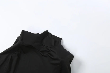 Nibber Hipster Waistless Ruched Elegant Dress Woman Autumn Style Turtleneck Full Sleeve Hollow Design Prom Party Long Bodycon
