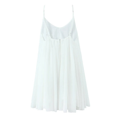 2025 BOHO Women White Big Backless Sling Dress O Neck Back Zipper Loose Swing Mini Short Dresses Holiday Robe